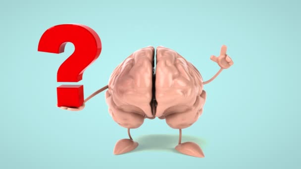 Funny brain holding question mark — Stock Video
