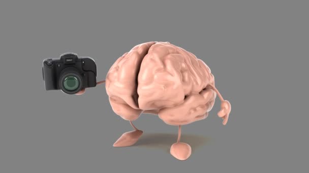 Funny brain holding camera — Stock Video