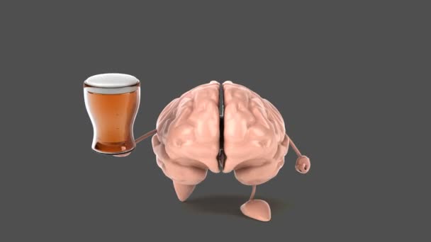 Cerebro divertido sosteniendo cerveza — Vídeos de Stock