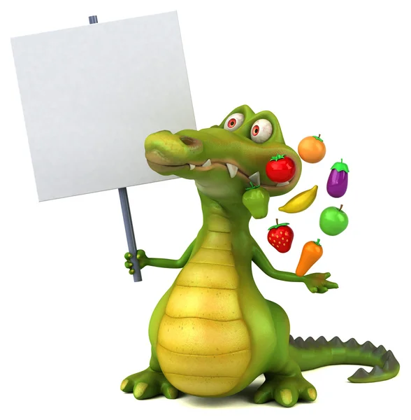 Krokodil bedrijf kaart en groenten — Stockfoto
