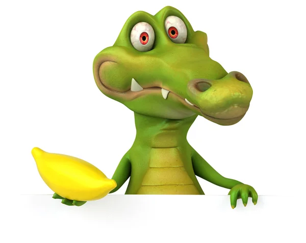 Krokodil innehav kort och banan — Stockfoto