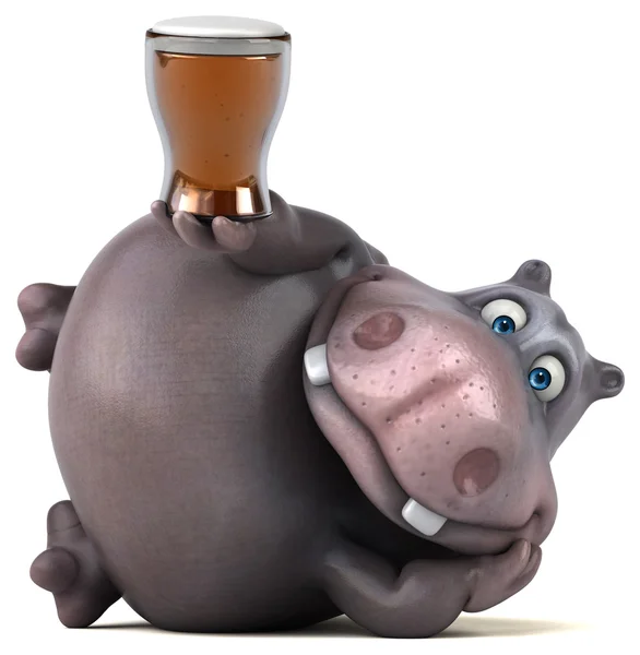 Ippopotamo divertente con birra in mano — Foto Stock