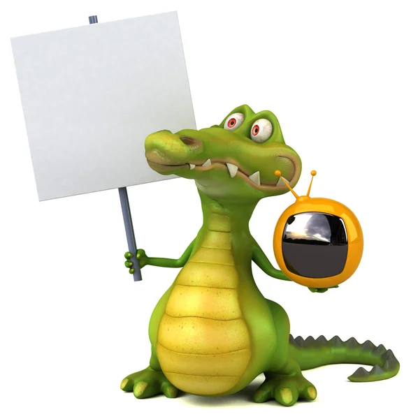 Krokodil holding kaart en tv instellen — Stockfoto