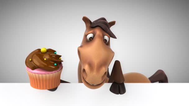 Paard bedrijf cupcake en kaart — Stockvideo