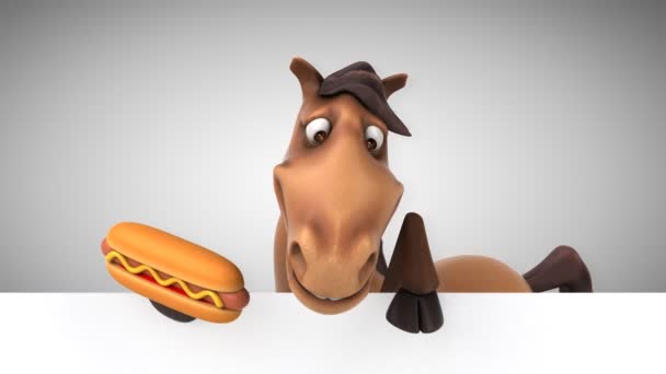 Horse holding card and hotdog — Stock Video