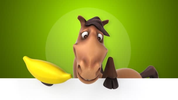 Horse holding card and banana — Stock Video