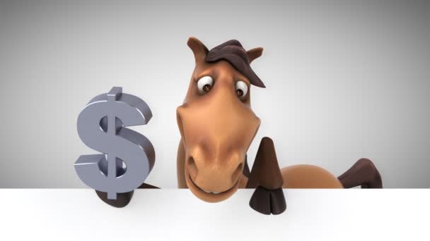 Caballo sosteniendo signo de dólar — Vídeos de Stock