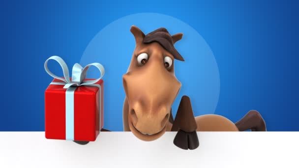 Kůň, drží kartu a současnost — Stock video