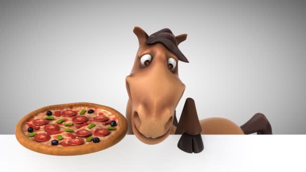 Horse holding card and pizza — Stock Video