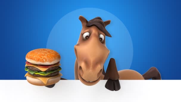 Cartão de retenção de cavalo e hambúrguer — Vídeo de Stock