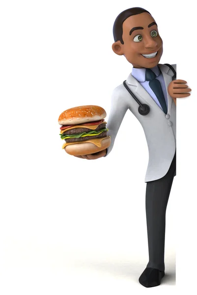 Carte de médecin tenant et hamburger — Photo