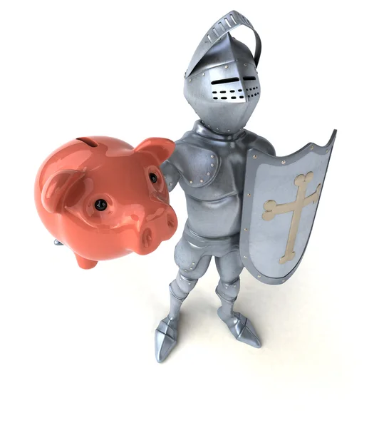 Knight holding piggy bank — Stock Photo, Image