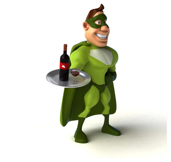 Superhéroe sosteniendo vino —  Fotos de Stock
