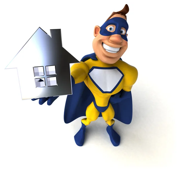 Super-herói segurando sinal casa — Fotografia de Stock