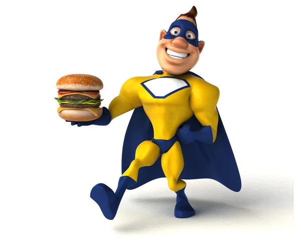 Superhero holding burger — Stock Photo, Image