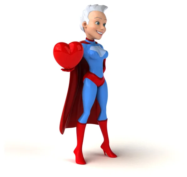 Super woman holding heart — Stock Photo, Image
