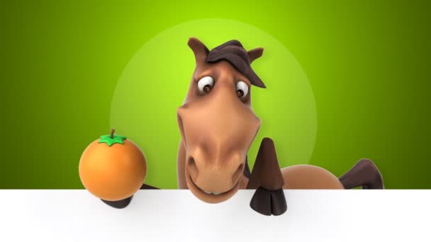 Horse holding orange — Stock Video