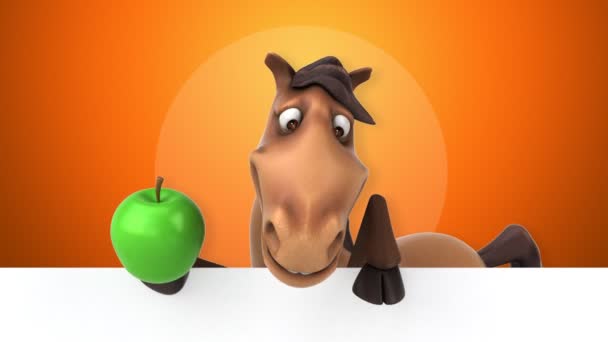 Horse holding card and apple — Stock Video