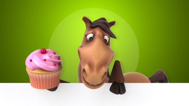 Horse holding cupcake — Stock Video