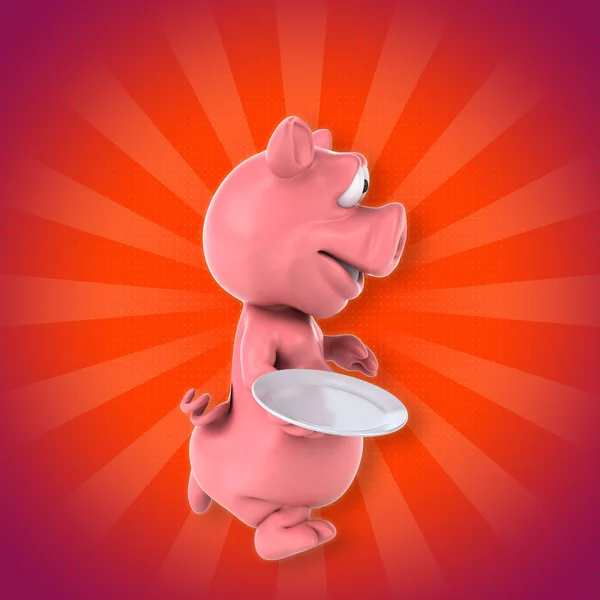 접시를 들고 돼지 — 스톡 사진