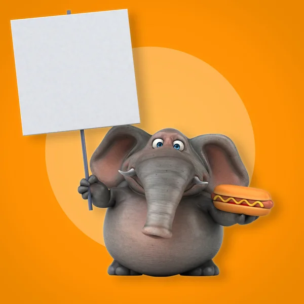 Elefant mit Karte und Hotdog — Stockfoto