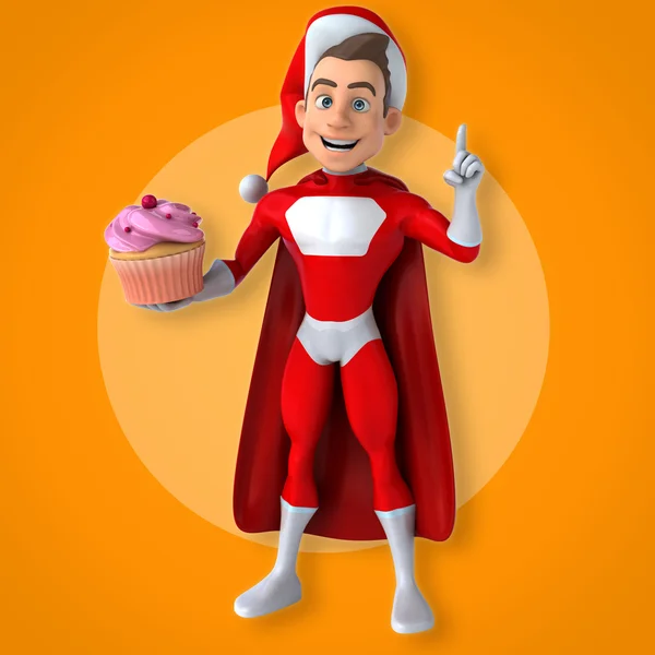 Супергерой держит кекс — стоковое фото