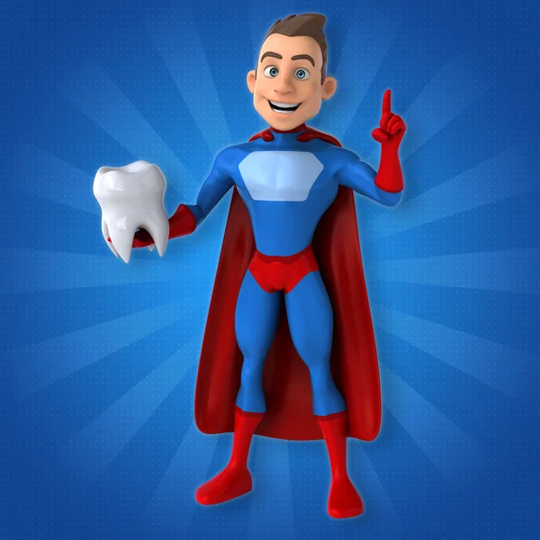 Superhero holding tooth — Stock Photo, Image