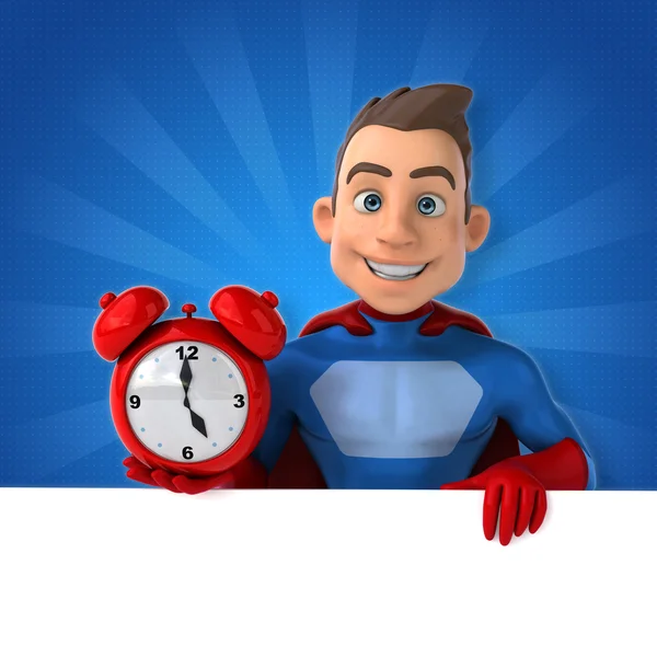 Süper kahraman holding saat — Stok fotoğraf
