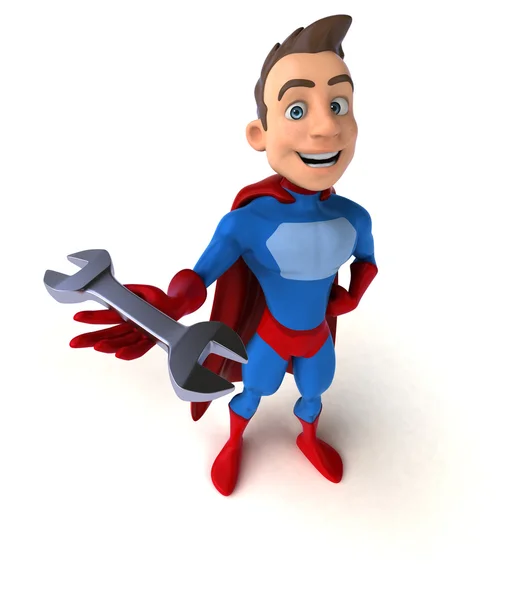 Superhero holding wrench — Stock Photo, Image