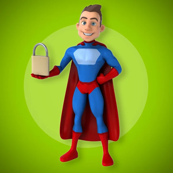 Süper kahraman holding asma kilit — Stok fotoğraf