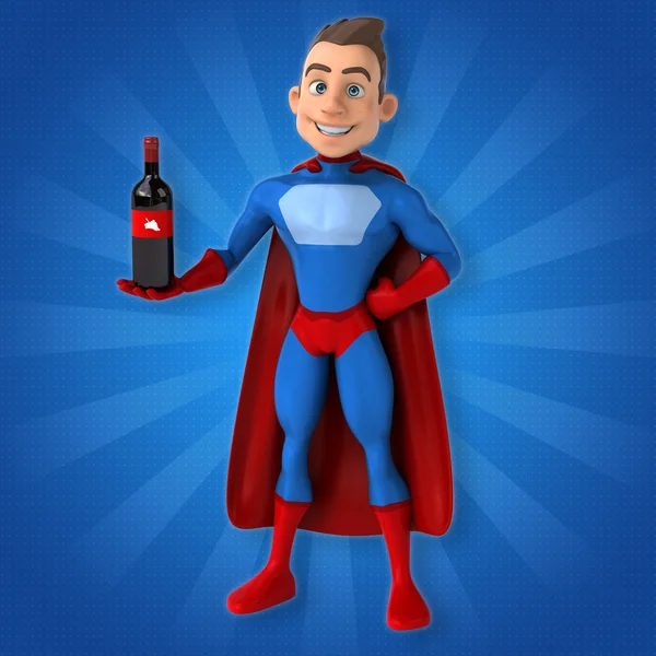 Engraçado super herói segurando vinho — Fotografia de Stock