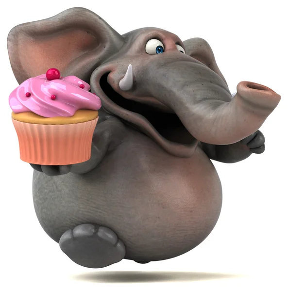 Rolig elefant innehav cupcake — Stockfoto