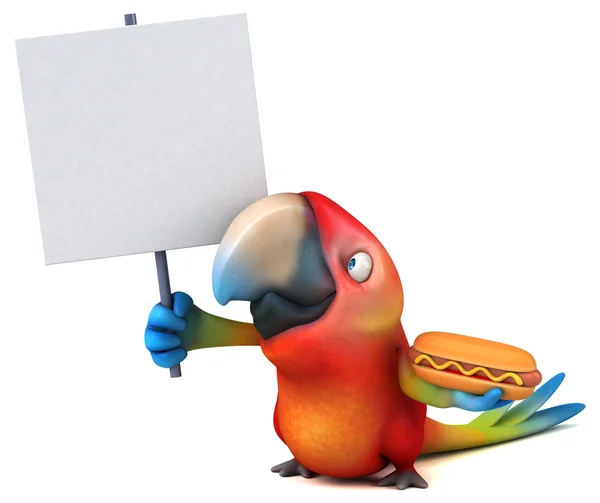 Papağan holding kartı ve sosisli — Stok fotoğraf
