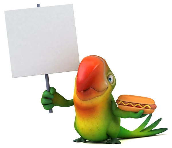 Papoušek drží hotdog — Stock fotografie