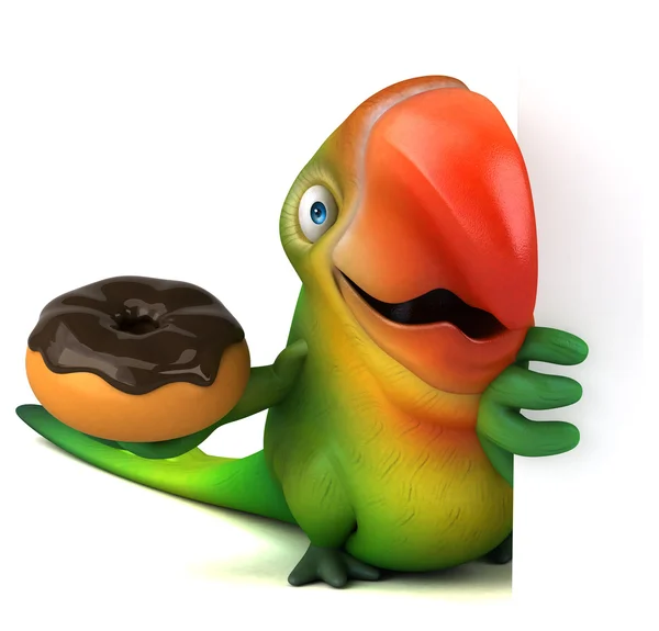 Papegoja holding donut — Stockfoto