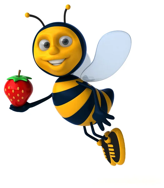 Bee holding strawberry — Stock Photo, Image