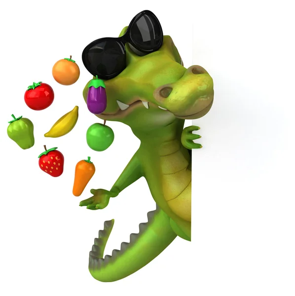 Κροκόδειλος κατέχουν κάρτα και φρούτα και λαχανικά — Φωτογραφία Αρχείου