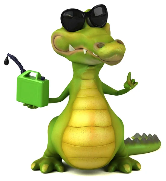 Crocodile holding oil pointing — Stock Photo, Image