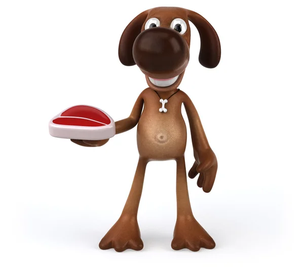 Oyunculuk köpek holding biftek — Stok fotoğraf