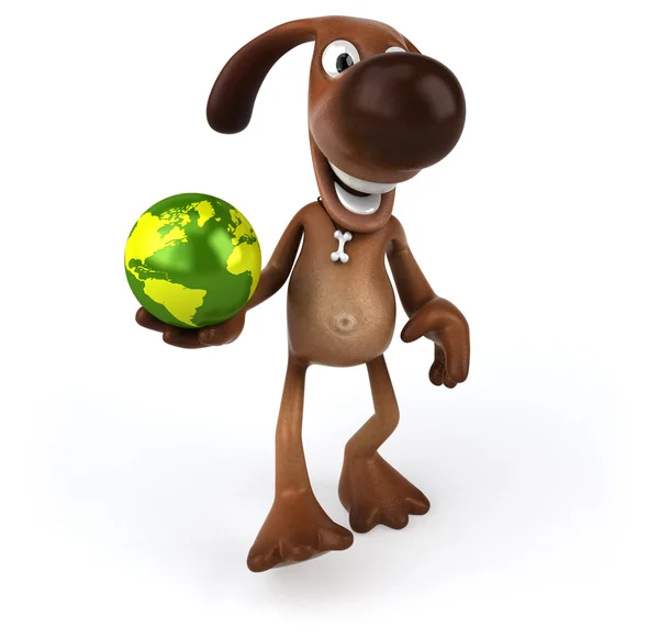 Psa zabawy gospodarstwa globe — Zdjęcie stockowe