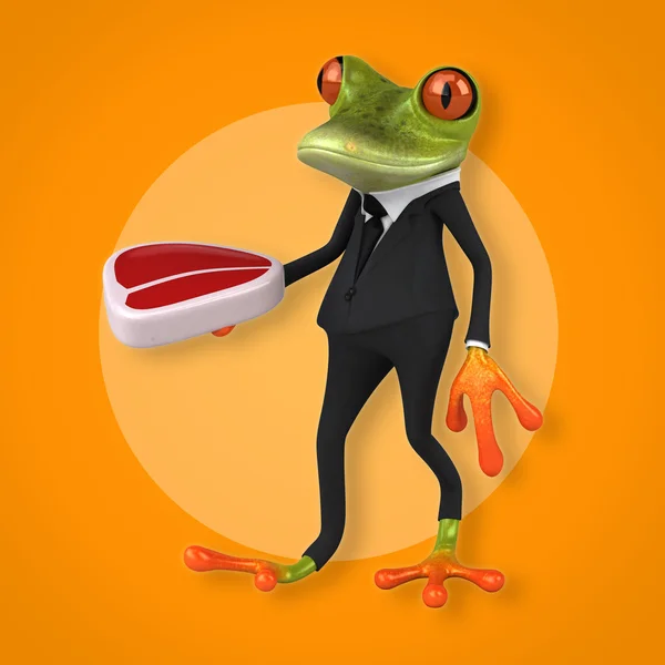 Frog holding meat — Stock Photo, Image