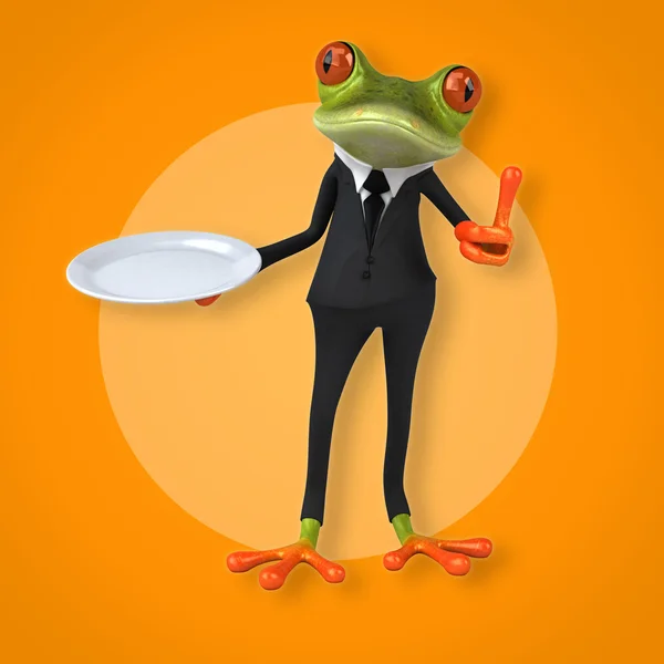 Frog holding plate — Stock Photo, Image