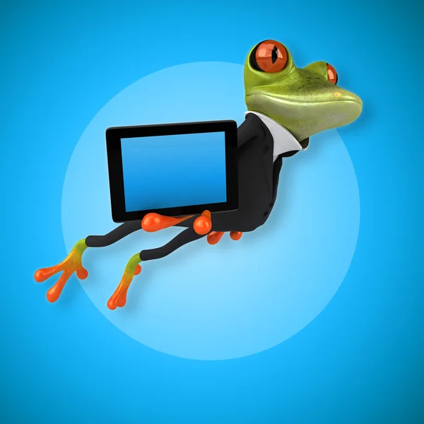 Лягушка держит планшет — стоковое фото