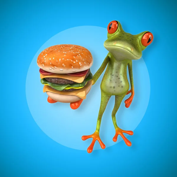 Rana che tiene hamburger — Foto Stock