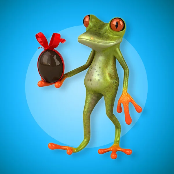 Frosch hält Osterei in der Hand — Stockfoto