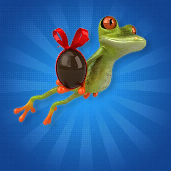 Frog holding easter egg — Stock Photo, Image