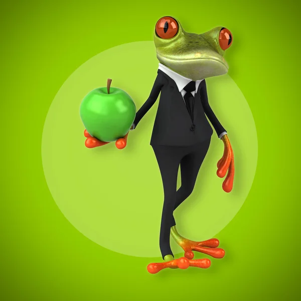 Frosch hält Apfel — Stockfoto
