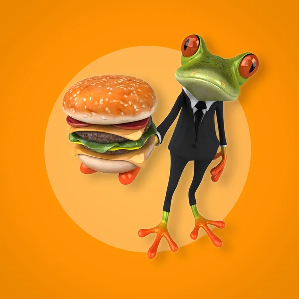 Frog innehav burger Stockfoto