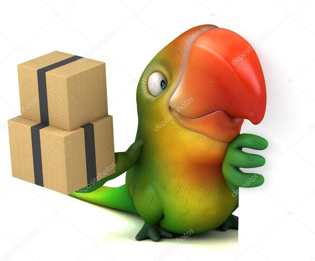 parrot holding  boxes 