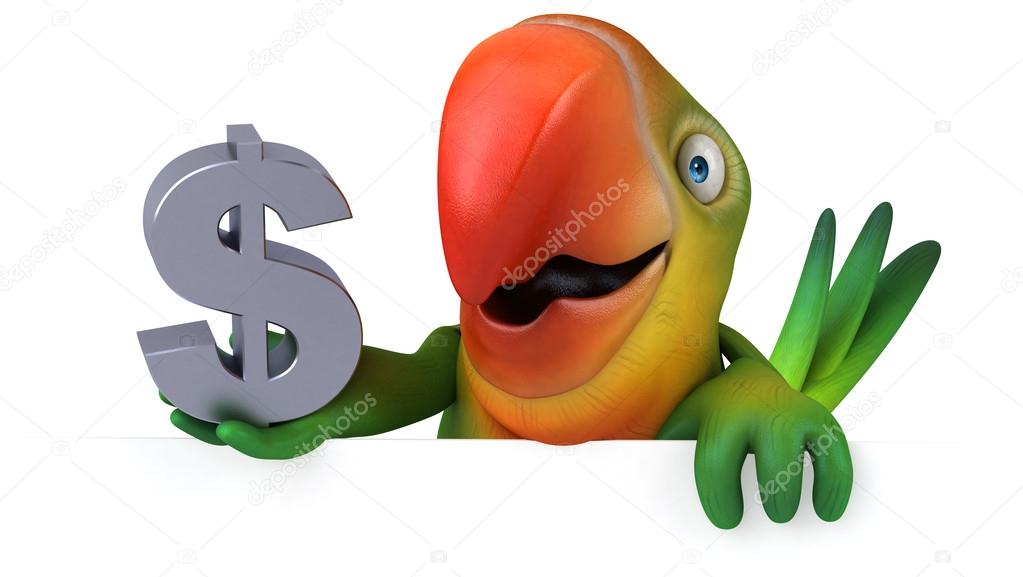  parrot holding  dollar sign 